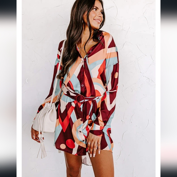 Colorful Dress with Matching Belt size large - Picture 1 of 2